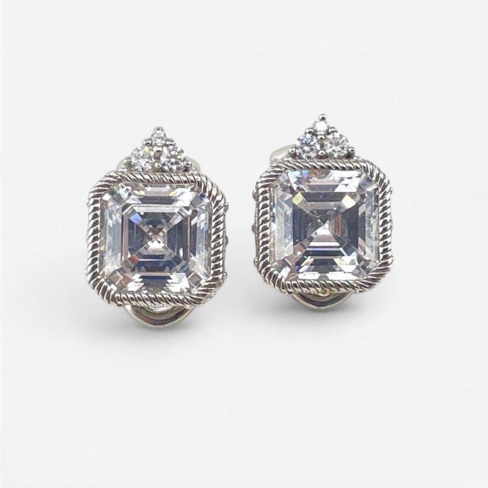 Judith Ripka 925 Sterling Silver CZ Rope Design Clip-On Earrings